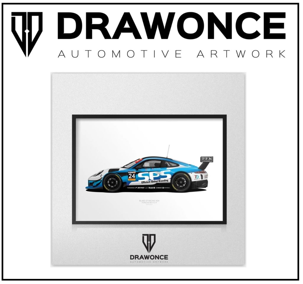 DRAWONCE artwork of the Porsche 991 GT3-R driven by Rob Blake / Blake GT-Racing